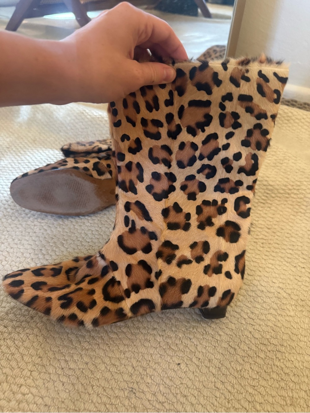 Moschino Leopard Pony Hair Print Mid-Calf Women’s Boots